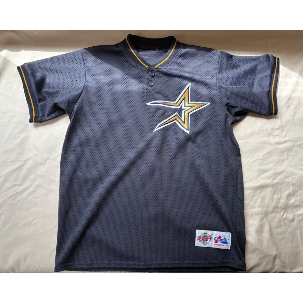 Vintage Majestic Diamond Houston Astros MLB Jersey Navy Blue Mesh USA Made L
